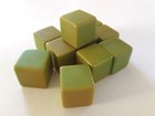Vntg Lot 10 Factory Blank Catalin Cubes Green Mustard 1 2   11mm  By Bakelite