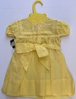 Vintage New 1950s Nannette Yellow Baby Dress Smocked Tag Bow Belt Sz 1 Pristine