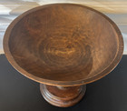 Rustic Solid Wood Carved Fruit Bowl W turned Pedestal   Grannycore D  cor Mcm
