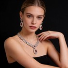 Vintage Ruby Red Crystal Necklace Earrings Set Gold Bridal Jewelry