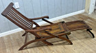Vintage Wood Teak Steamer Ship Deck Chair Lounger Brass Caps W Foot Rest