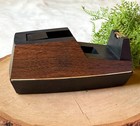 Vintage Mid Century Weighted Desk Tape Dispenser Brown Wood Grain Color Mcm Gold