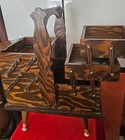 Vintage Footed Wood Accordion 3 Tier Fold Expand Sewing Box