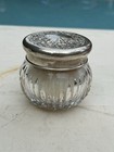 Antique Art Nouveau Sterling Silver Repousse And Cut Crystal Powder Jar And Puff