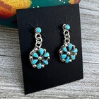 Small Zuni Petit Point Turquoise Dangle Post Earrings  Sterling Silver Turquois