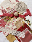 Romantic Vintage Floral Fabrics   Trims In Reds   Gold Inspiration Large Bundle