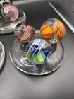 Lot Of 9 Art Glass Marbles Maslach Fritz   More Multi-color Swirls With Stands