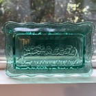 The Last Supper Vintage Tiara Indiana Glass Butter Dish Coin Dish Green Glass