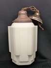 Vintage Art Deco Skyscraper Milk Glass Pendant Light Aged Canopy W  Chain