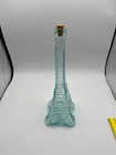 Vintage Eiffel Tower Clear Green Glass Liquor Bottle Decanter Cork Stopper 14 