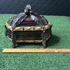 Trinket Box Brown Jewelry Coins Jungle Palm Tree Treasure Heavy 12   x10   