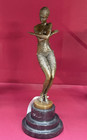 Bronze Sculpture Statue Woman Dancer Art Lady Coy Marble Rare Decor Art Figurine