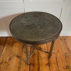 Antique Metal Brass Indian Table Fold Down Wood Gold Tray Circular Decorative