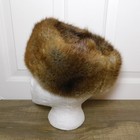 Vtg Brown Real Fur Pillbox Hat Cossack Mink Muskrat Winter Millinery Cloche Sz 7