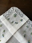 Beautiful Vintage Swiss 10    Hanky W emb Blue Flower Bouquets   Fine Lace Trim