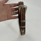 Vintage 90s Brown Leather Belt Brown Silver Size 30 Metal Tip Western Cowboy