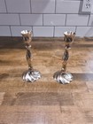 Pair Vintage 1980 s Solid India Brass Spiral Twist Old 6 5  Tall Candle Holders