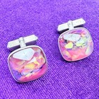 Cuff Links Vintage Swank Sterling Silver 925 Marked Dichroic Fused Metal Oxides