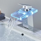 Chrome Bathroom Sink Faucet Led Waterfall Vanity Mixer Single Handle With Cover