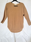 Michael Kors Waffle Knit Tunic Sweater M Camel Tan Gold Button Side Curved Hem