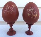 Set Of 2 Vintage Russian Hand Painted Wooden Easter Eggs Signed Xb Bunnies 5 