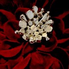 Vintage White Silver Tone Faux Pearl   Rhinestone Round Cluster Brooch Pin