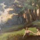 Pagan Orgy Holiday Painting On Glass Signed Rare Oddity 16x13 Oil Acrylic French