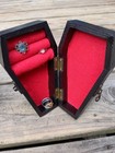 Gothic Coffin-shaped Black Wood Jewelry Box With Red Felt Lining For Rings