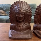 Vtg Cast Iron Will Native American Indian Chief Head Bookends Bronze Jennings