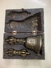 1set Large Tibetan Brass Hand Made Buddhist Artifact   Buddhist Bell W wood  Box