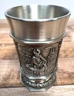 German Rein Zinn 95  Pewter Cup  3 Raised Relief Designs - 3 5  Tall