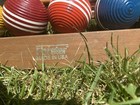Vtg Forster Croquet Set  Wheeled Caddy Stand 6 Player Nice Condition Made In Usa