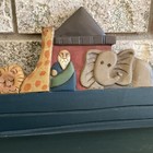 Vtg Noah   s Ark Kid   s Room Peg Coat Rack Wooden Shelf Religious Hand Painted Ooak