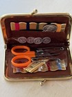 Vtg Mini Travel Sewing Kit In Golden Clasp Close Case 3 5  X 2 5  W Original Box