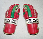 Vintage New Jersey Devils Red green white Game Used Ccm Hockey Gloves With Logo