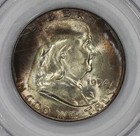 1954-s 50c Silver Franklin Half Dollar Pcgs Ms64fbl Old Green Holder Toned