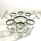 8 Pc Vtg Dorothy Thorpe Silver 8 High Ball Glasses With Ice Bucket   Carrier Mcm