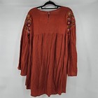 Boho Embroidered Bell Sleeve Tunic Top Blouse Dress Rust Orange Size S Office