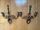 Vintage Pair Of Solid Brass Wall Sconces Candlestick Holders
