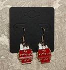 Snoopy Gold Loop Christmas Lights Enamel Drop Dangle Bohemian Fun Earring Set