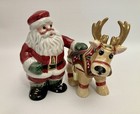 Fitz And Floyd Santa   Reindeer Salt   Pepper Shakers 2003 Nib Christmas