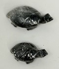 Vintage Carved Black Stone Turtle Figurines Lot Of 2 Animal Totem Decor