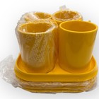 Vtg Ingrid Ltd Chicago Snax 4 Plates   Mugs Set Melamine Plastic Yellow Retro