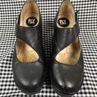 Fly London Mary Jane Wedge Heeled Shoes Black Leather Size Eu 37   Us 6 5