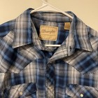 Wrangler Western Shirt Blue Plaid Pearl Snap Long Sleeve Button Front Large