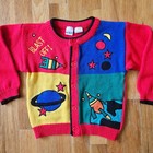 Okie Dokie Cardigan Size 4t Colorblock Space Rocket Knit Sweater Vintage 90s