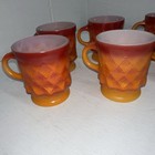 6 Vintage Fire King Kimberly Diamond Mugs Cups Anchor Hocking     Red orange Ombre
