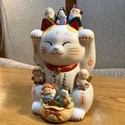 Yakushi Kiln Nishikisai Seven Lucky Gods Maneki Neko Ceramic Cat Artpiece
