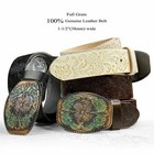 Western Floral Engraved Patina Buckle Tooled Full Grain Leather Belt 1-1 2  Wide