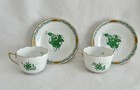 Herend  chinese Bouquet Green  Demitasse  711 Cup   Saucer Sets  2 